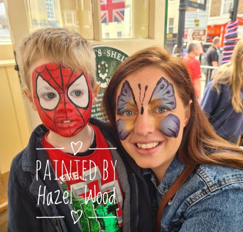 Spiderman face painted by Hazel