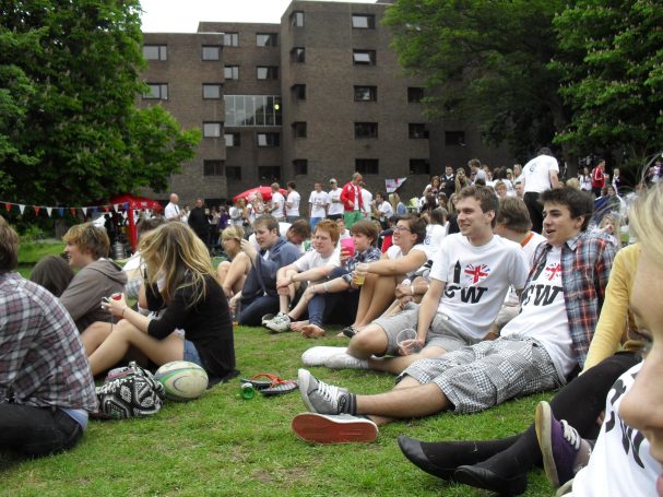 Students watching Punch and Judy